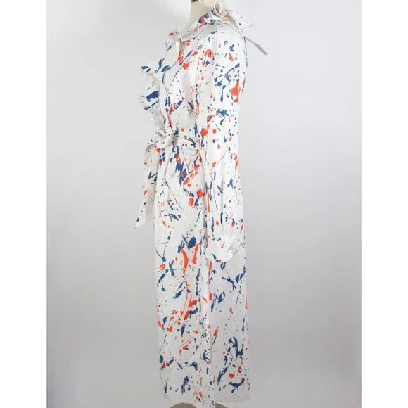 New Ralph Lauren Collection Anakin dress 10 stretch linen paint splatter $2790 - Picture 6 of 13